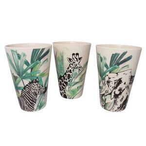 Fig & Fern Jungle Animals Hard Plastic Stadium 3 Cups -Elephant-Zebra-Giraffe